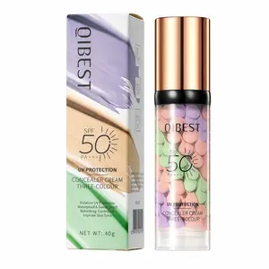 Qibest 3-in-1 Makeup Primer Cream, Hydrating Color Corrector with SPF 50 UV Protection, Waterproof & Oil Control for a Flawless Finish
