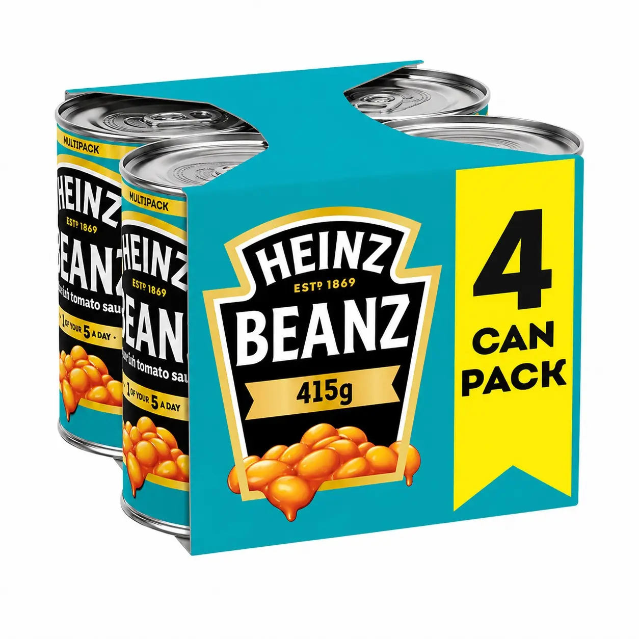 Heinz Baked Beans 415g Pack of 4 | Authentic English Recipe | Classic Tomato Sauce | High Fiber Low Fat Gluten Free Pantry Staple Sugar Salt