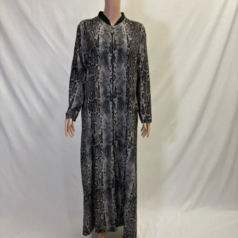 Snake skin abaya with pockets and rhinestones