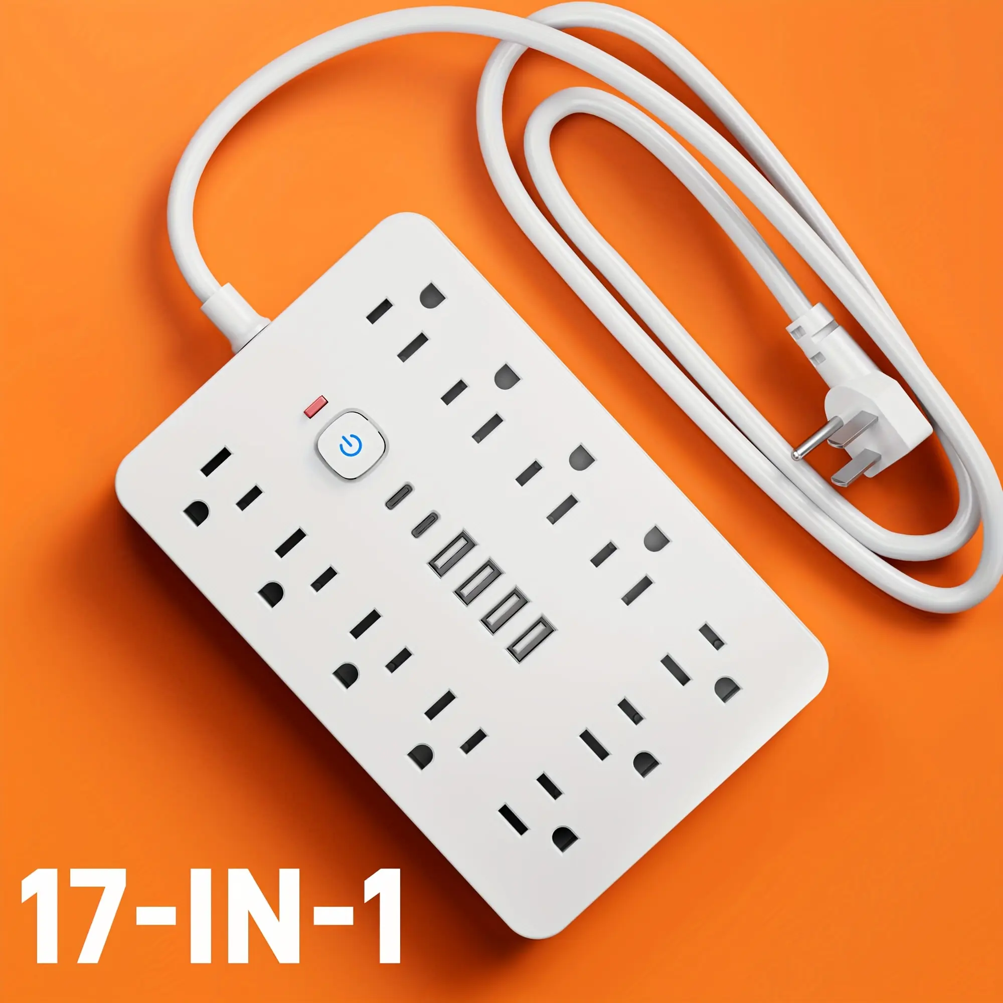 [Surge Protector Power Strip] 17-In-1 Surge Protector Power Strip with USB Port - Compact Wall Mount Charging Station with 11 AC Outlets, 4 USB-A Ports, 2 Type-C, 5FT/10FT Extension Cord for Home, Office, School, Dorm And Travel, White And Black