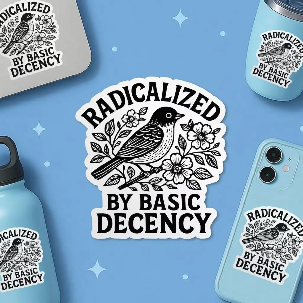 Radicalized by Basic Decency Sticker, Protest Liberal Leftist Democracy Human Rights Waterproof Stickers Die-cut Laptop Gifts
