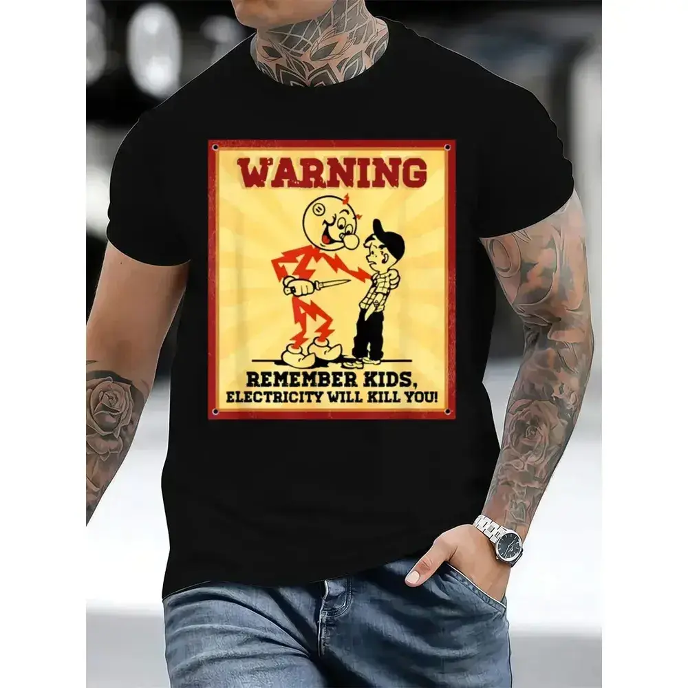 100% Cotton Electrician Humor T-Shirt – Kids, Electricity Can Be Deadly! Golf Gift T-Shirt for Men and Women
