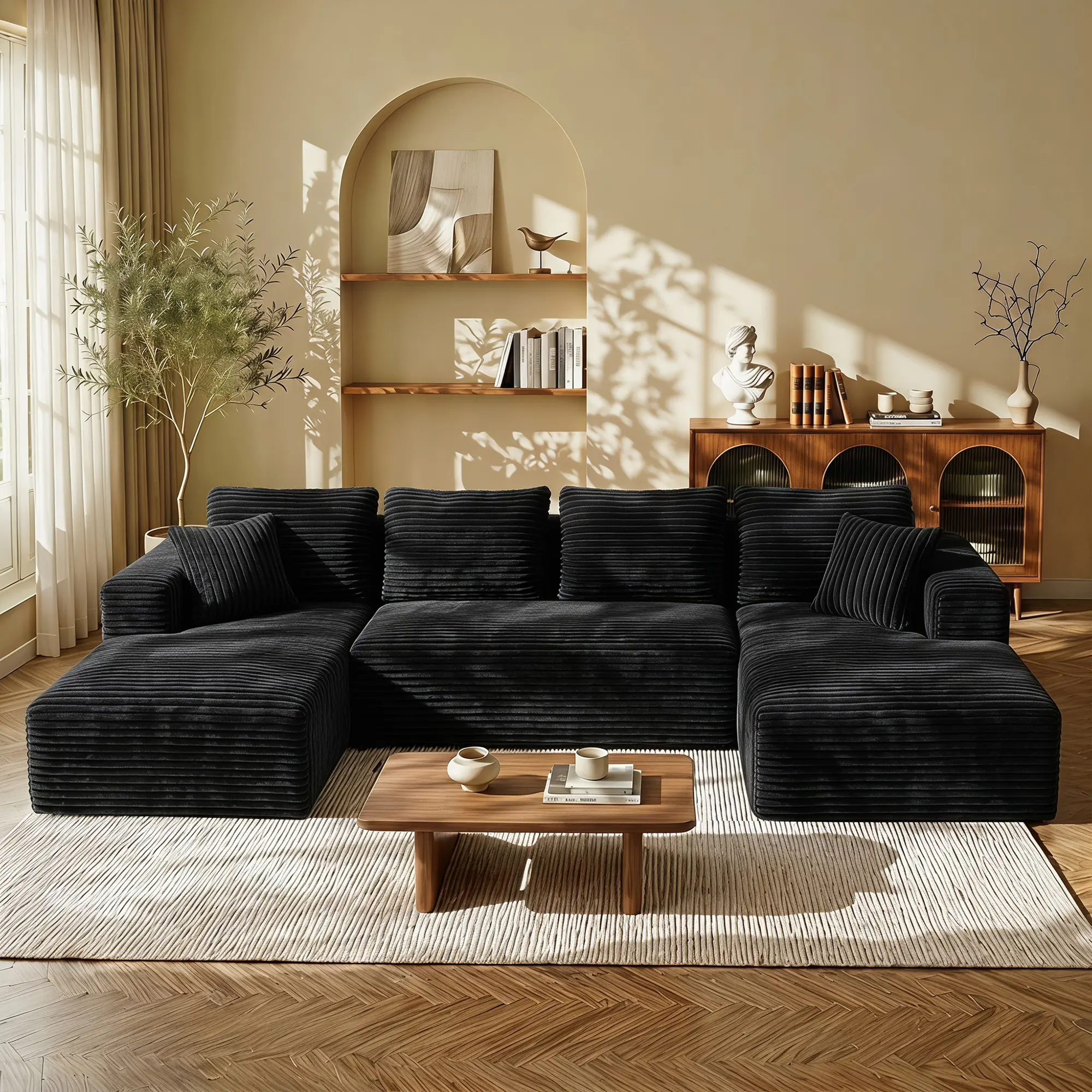 132-Inch Oversized Boneless Cloud U-Shaped Modular Sectional Sofa with Chaise, Modern Ruffled-Textured Couch, Deep Comfortable Seating, Tool-Free Assembly, 2-Separate-Package Shipment, Ideal for Living Rooms