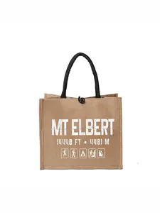 Simple Linen Tote Bag, Printed HandbagMT ELBERT Jute Tote Bag - Eco-Friendly Burlap Bag with Black Handle, Elevation Graphics & Icons for Hiking Lovers, Stylish Reusable Bag for Shopping, Travel, and Daily Use.Large Capacity, Reusable, Ideal Gift