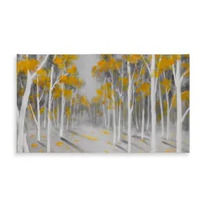 360 stand Rectangular Tablecloth, 58x102 in. Large Size, Water Resistant & Mildew-Resist, Yellow Birch Forest Scene with Gray Trees Design, Indoor-Outdoor Kitchen Linen, Tablecloth Rectangular, Mildewresist