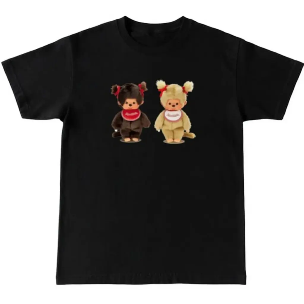 Monchhichi Cute Couple Y2K Vintage Graphic T-Shirt, Funny Meme Gift - Vintage Graphic Tee – Menswear & Womenswear – Streetwear Tops – Casual Cotton Crewneck Shortsleeve T-shirt