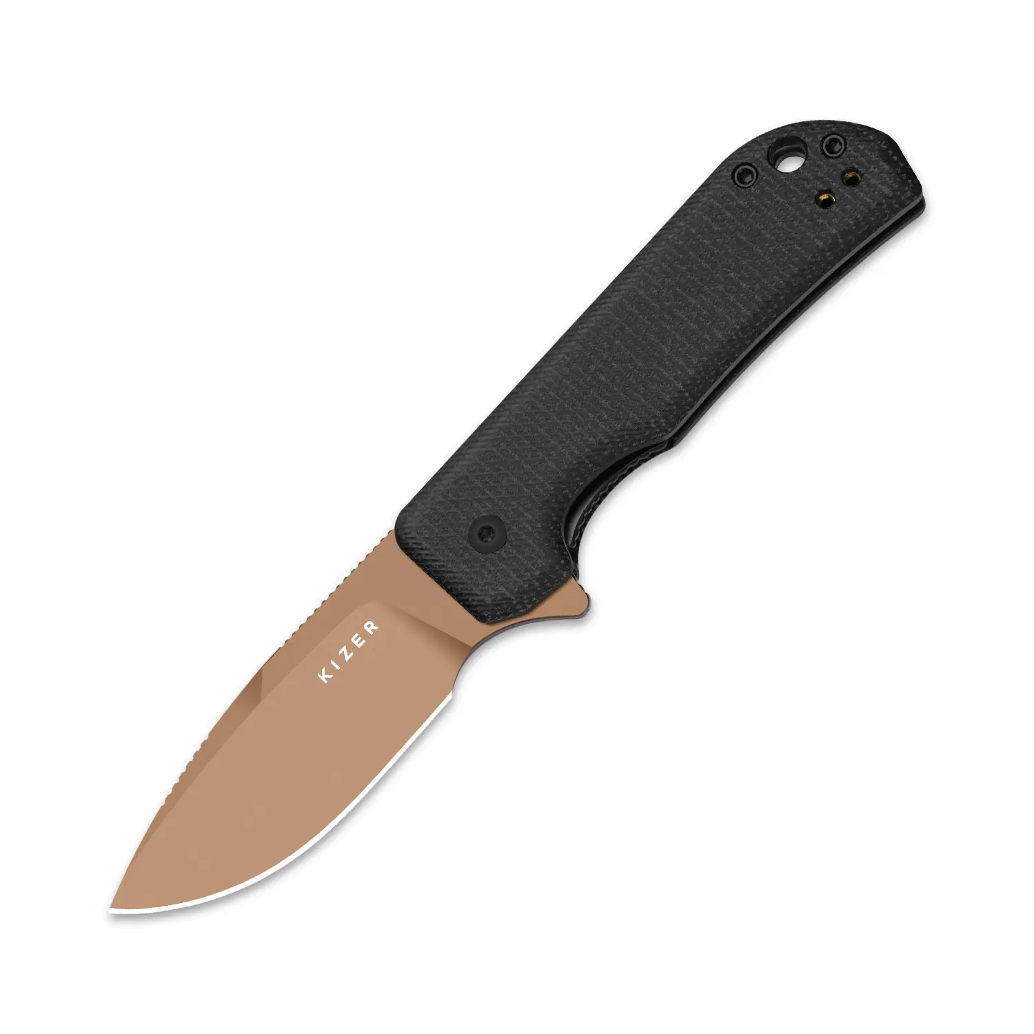 Kizer Nice Guy V3011T1 Camping EDC Cutlery - Black Micarta Handle, Sunset Metal PVD Coating, D2 Tool Steel Blade