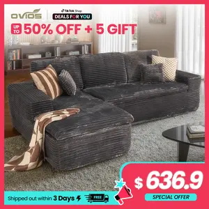 【Summer Vibes】Ovios 106" Double Layer Cloud Modular Couch with Chaise, Plush Corduroy, No Assembly Required - L-Shaped Sectional Sofa Set with Flexible Configuration - 106"W x 69"D x 36"H, 3 Seater