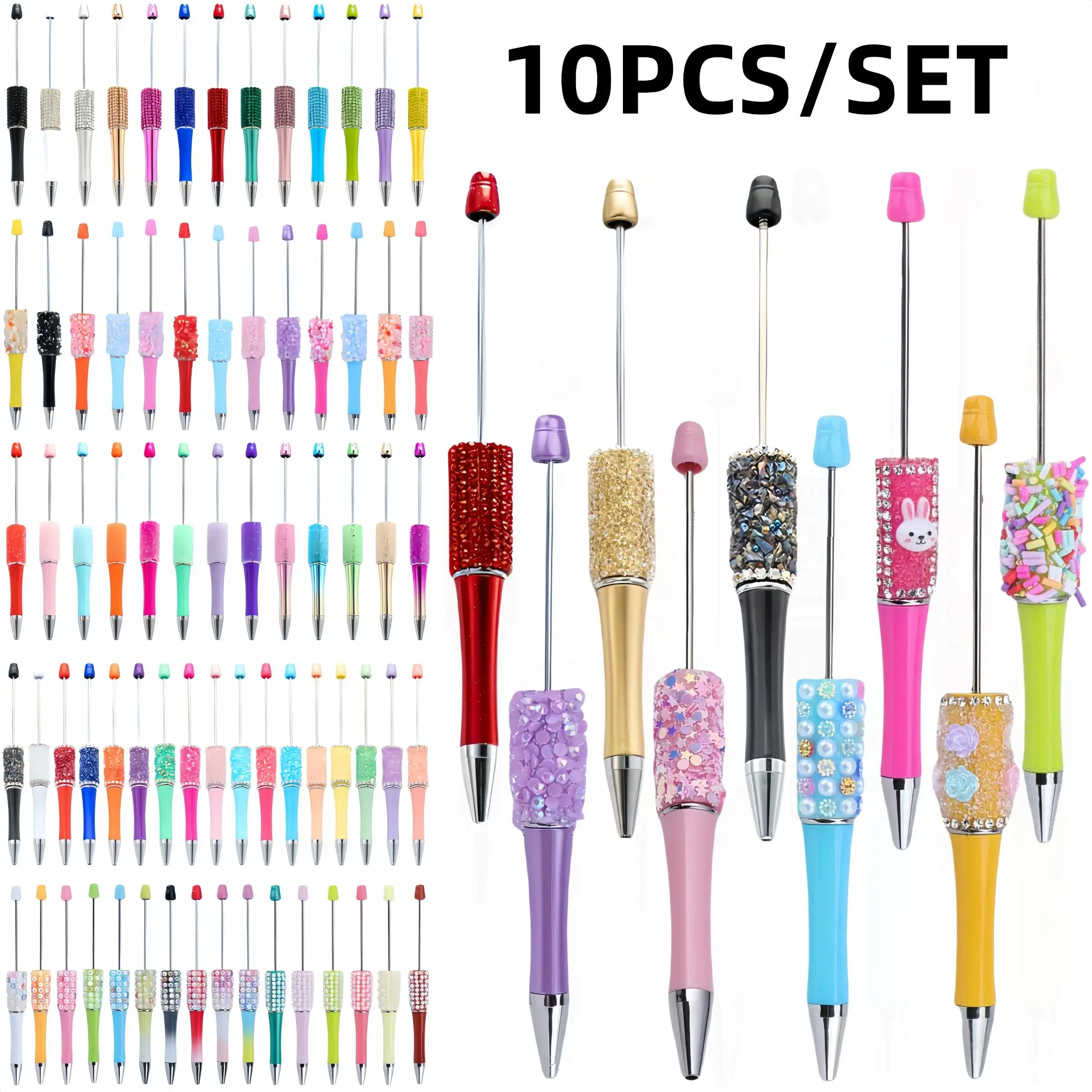Random Color Rhinestone Decor Ballpoint Pen, 10pcs/set Creative Glitter Ballpoint Pen, Writing Pen for Office School Student, Office Stationery Suppli