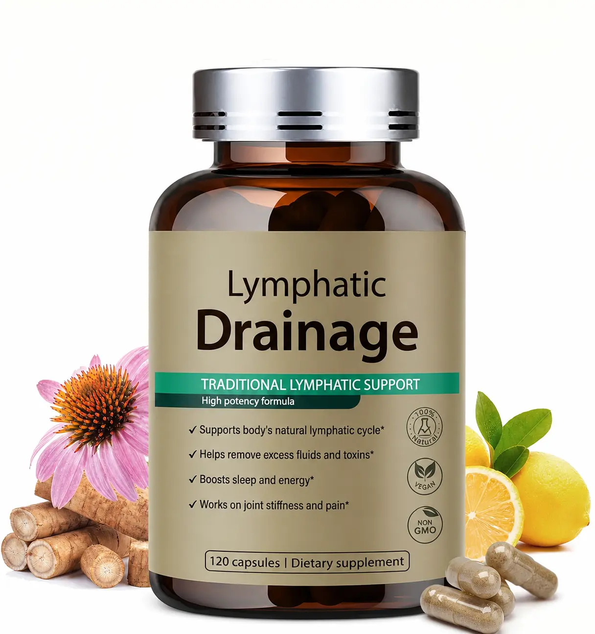 Lymphatic Drainage Capsules - Supports Body's Natural Lymphatic Cycle Helps Remove Excess Fluids and Toxins - Supports Natural Lymphatic Cycle - Antioxidant & Detox Binder Supplement