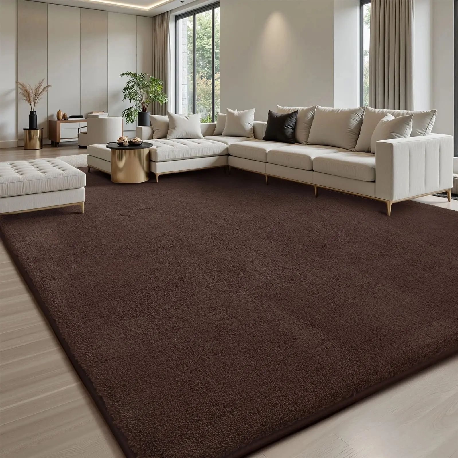 Plush Shaggy Foam Multi-Layer Solid Thickening Large Area Rug - Soft, Non-Slip Fluffy Cream Carpet for Living Room, Bedroom Decor, Foam Area Rugs, Multi-Layer Area Rugs