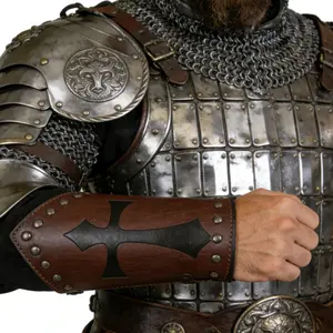 Medieval PU Leather Wrist Guard Adjustable Arm Armor Accessory, Viking Warrior Costume Accessories Unisex Halloween Cosplay Props