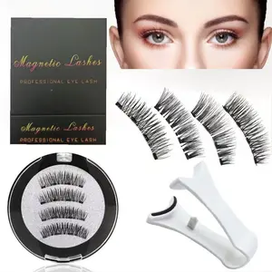 TikTok Trending 4 Magnet 3D Magnetic Eyelashes No Glue Ultra Thin Lightweight Natural Look Reusable Eye Lashes for Beginners