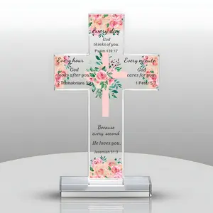Acrylic Religious Gift for Women, Christian Cross Stand, Jesus Bible Verse, Office Decor, Religious Home Decor, Catholic Decoration, God Loves You Signature, Religious Ornament, Religious Decorations