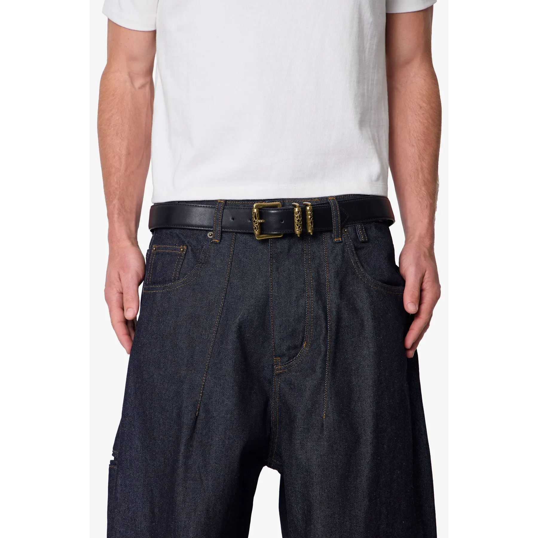 Engraved Roll Buckle Belt - Black