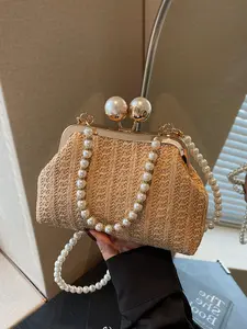 2026 New Fashion Simple Shoulder Bag Clip Pearl Shell Bag Trendy Woven Crossbody Beach Handbag, Fashionable Crossbody Bag, Stylish Single-Shoulder Purse, Casual Trendy Bag, Woven Shoulder Bags
