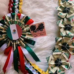 Graduation Money Leis Necklace - Colorful Ribbon Design with Mexican Flag Motif & Elegant Packaging
