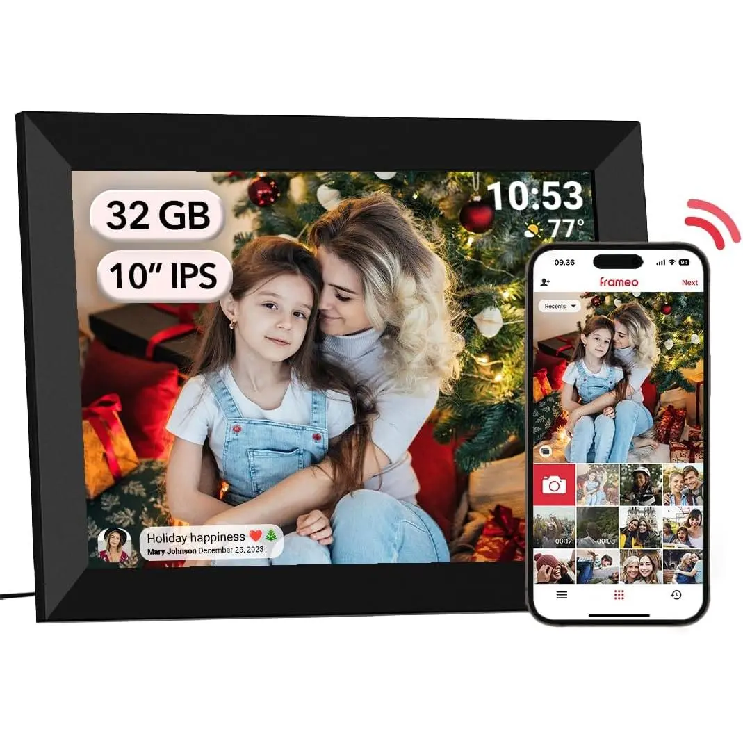 10.1in IPS Touch Screen Digital Photo Frame - WiFi, 1080p Display, Expandable Storage, Video Clips, Slide Show, Auto-Rotate, Wall Mountable, Frameo APP Instant Sharing, Ideal for Home Decor & Retirement Gifting, Digital Photo Frames, 10.1 Inch