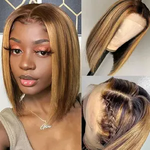 lucy hair 13x4 HD Lace Frontal Short Straight Lace Front Bob Wigs for Black Women Human Hair Pre Plucked Glueless 180% Density Black Color