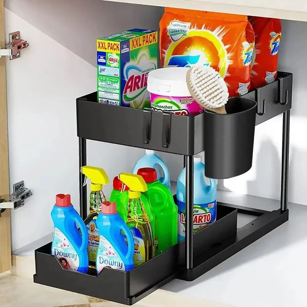 2-Tier Sliding Under Sink Organizer | Pull-Out Kitchen & Bathroom Storage Rack