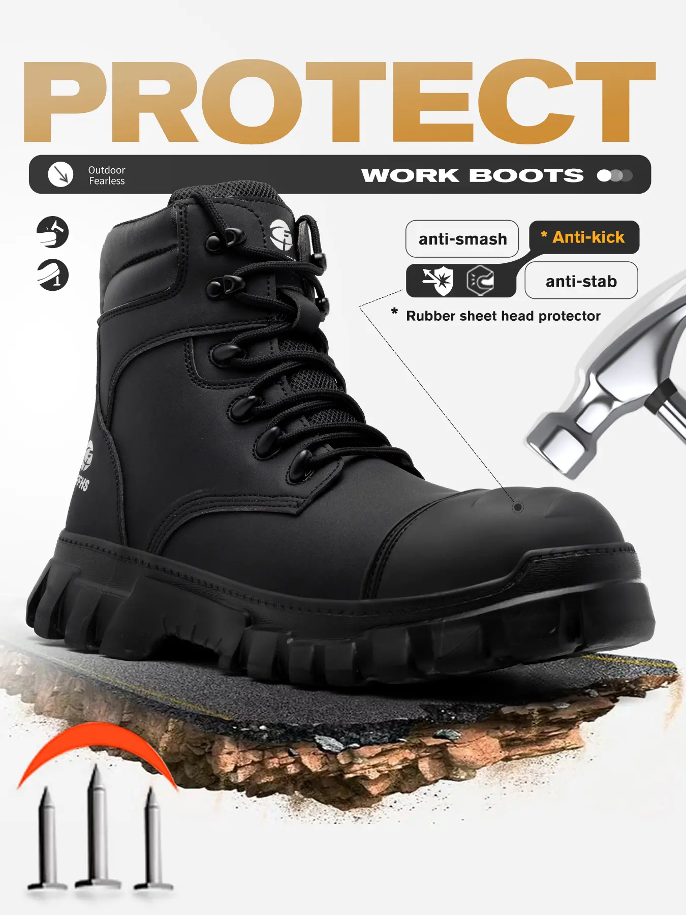 Authentic Safety Shoes, Durable Comfortable Lightweight, Steel Toe Footwear Anti-Puncture High-Top Fashion All Seasons, Daily Wear and Industrial Use, Work Safety Shoes