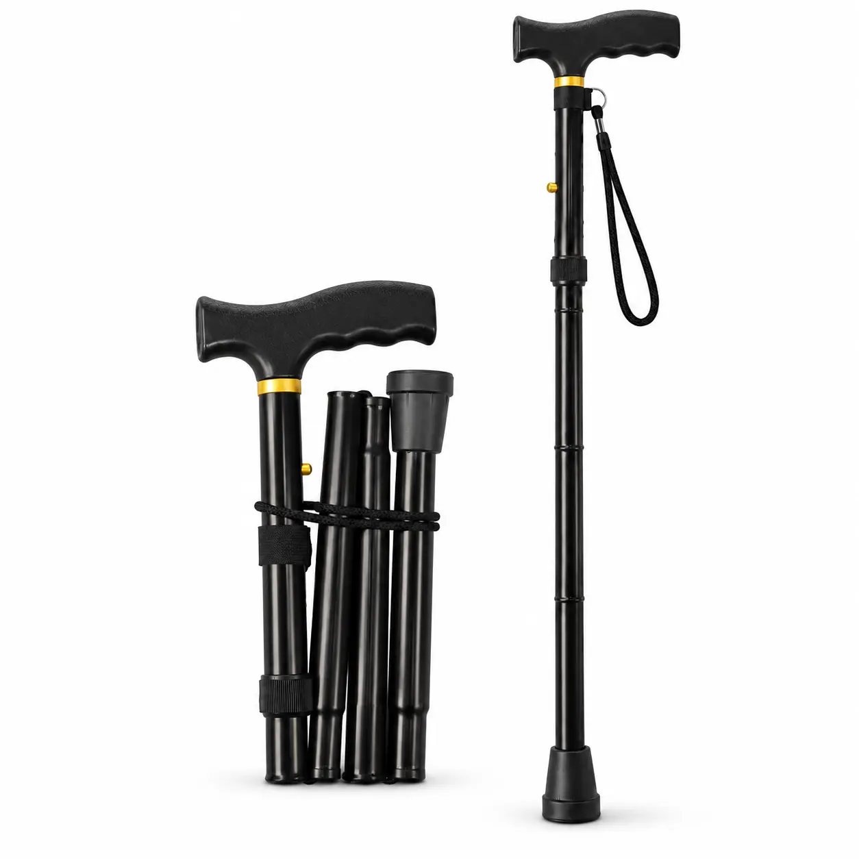 Foldable Walking Cane for Men & Women, Adjustable Lightweight Travel Walking Stick with Ergonomic Handle, Wrist Strap & Anti-Slip Tip, Portable Support Cane for Daily Use