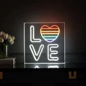JONATHAN Y LOVE Square Contemporary Glam Acrylic Box USB Operated LED Neon Light; for dorm, living room, dining room, college