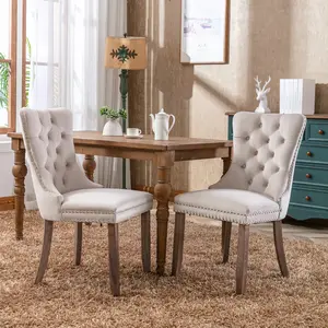 Modern Velvet Tufted Dining Chair Set of 2 High-End Upholstered Kitchen Chair with Nailhead Trim Solid Wood Legs Mid-Century Style Comfortable Rivet Detailing