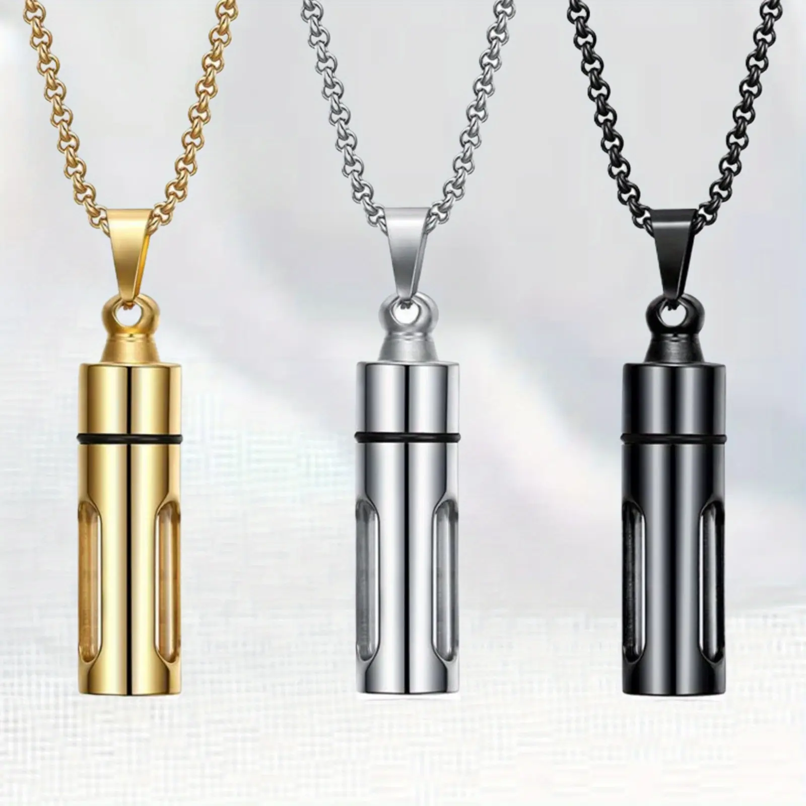 Exquisite Chain Jewelry, Cuban Chain & Link Style with a Vial Charm for Perfume & Pet Ashes Keepsake, Anniversary, Men's Accessories For Adults, Necklace, Geometric, Openable, Fashionable Jewelry Accessories, Pendant, Stainless Steel, Retro, Long, Unisex
