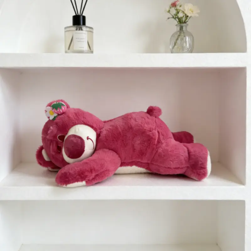 40cm Strawberry Bear Sleep Companion |     Flat Reclining Design Pillow Toy, Soft Bouncy Texture, 2-in-1 Plush Toy & Pillow for Kids to Snuggle & Sweet Sleep