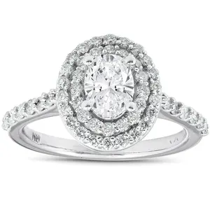 1.75Ct Oval Diamond Double Halo Engagement Ring 14k White Gold Lab Grown