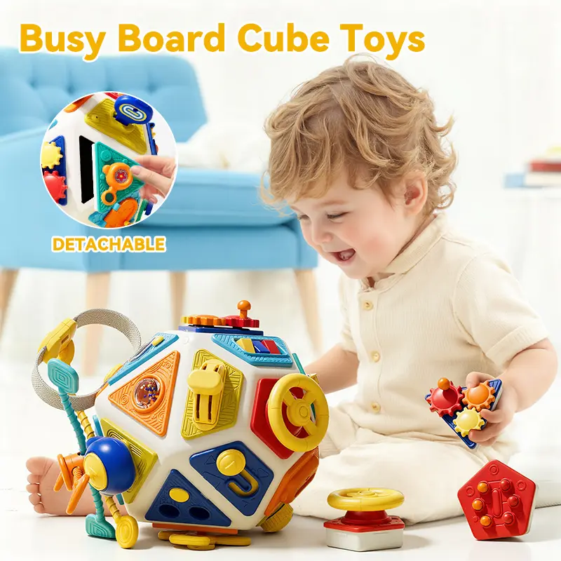 Montessori 22-Sided Spherical Busy Cube Multi Activity Playset, Sensory Activity Board for Toddlers, Early Education Portable Travel Educational Shape Sorter Toy