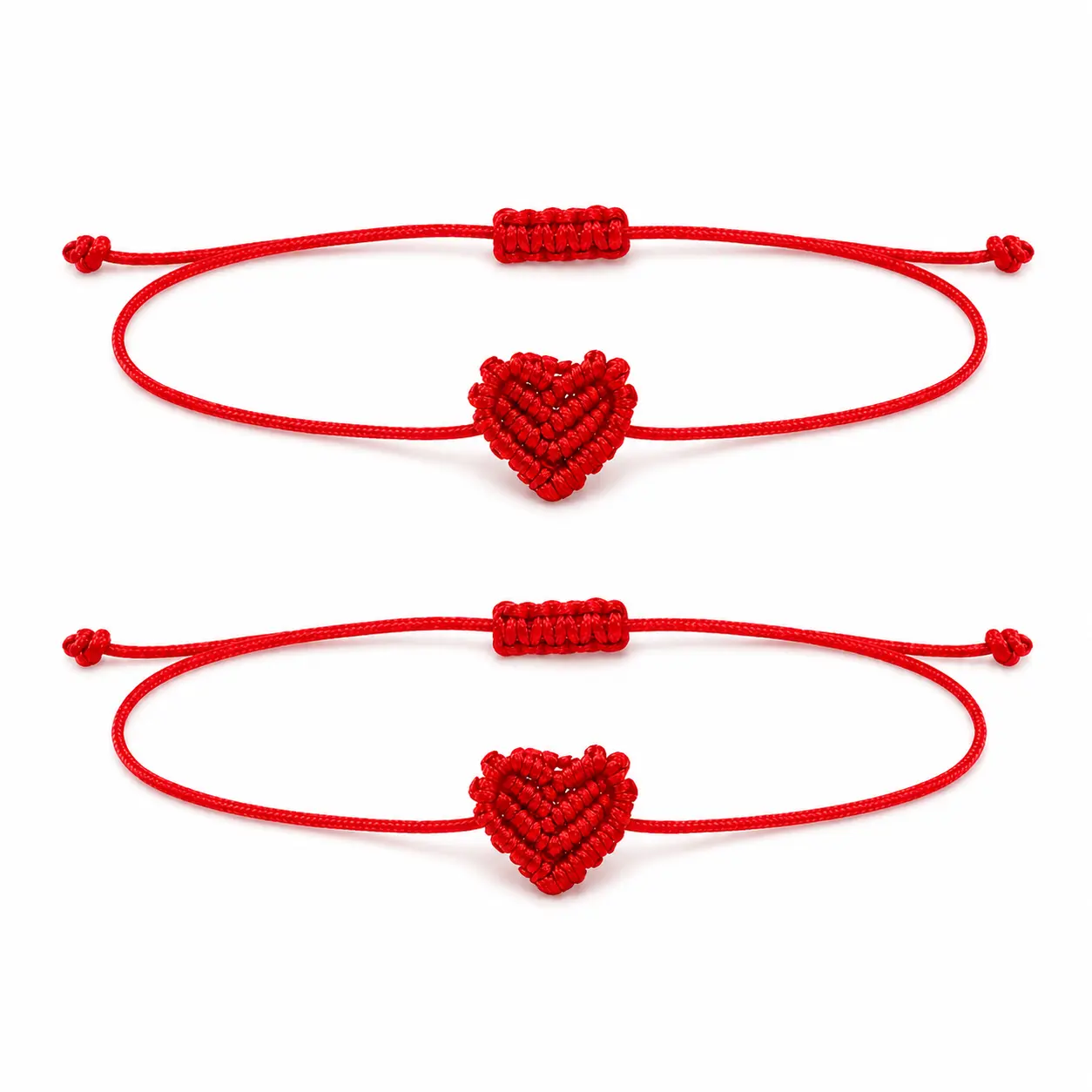 Unisex 2PCS Adjustable Heart Woven Pattern Bracelets - Matching Set for Couples, Friendship Bracelets, Trendy Costume Jewelry Gift for Birthdays, Anniversary