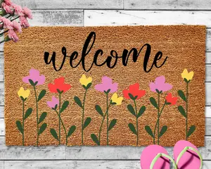 Wildflower Door Mat, Spring Doormat, Cute Spring Porch Decor, Floral Front Doormat, Coir Doormat, Handmade Mothers Day Gifts, Housewarming