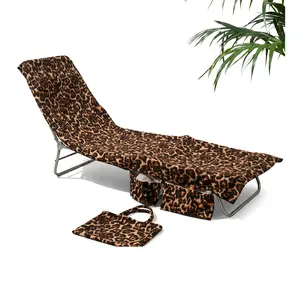 Leopard Print Beach Chair Cover with Side Pockets & Matching Tote Bag, 83x30 Inch Quick Dry Polyester Lounge Chair Towel, Non-Slip Sun Lounger Protector for Pool, Beach & Vacation