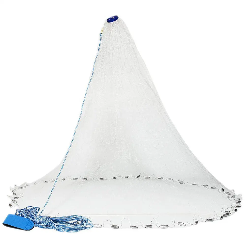 American Saltwater Fishing Cast Net, 3ft-10ft Radius Bait Trap Net with Heavy-Duty Real Zinc Sinker Weights, 3/8in Mesh Size, 8ft-16ft Radius Option Available for Fishing Enthusiasts