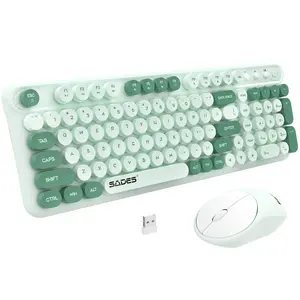 Wireless Retro Typewriter Keyboard Mouse Combo Round Keypads 2.4G Cute Full-Size Home Office Computer Laptop queit design accessories gaming plug