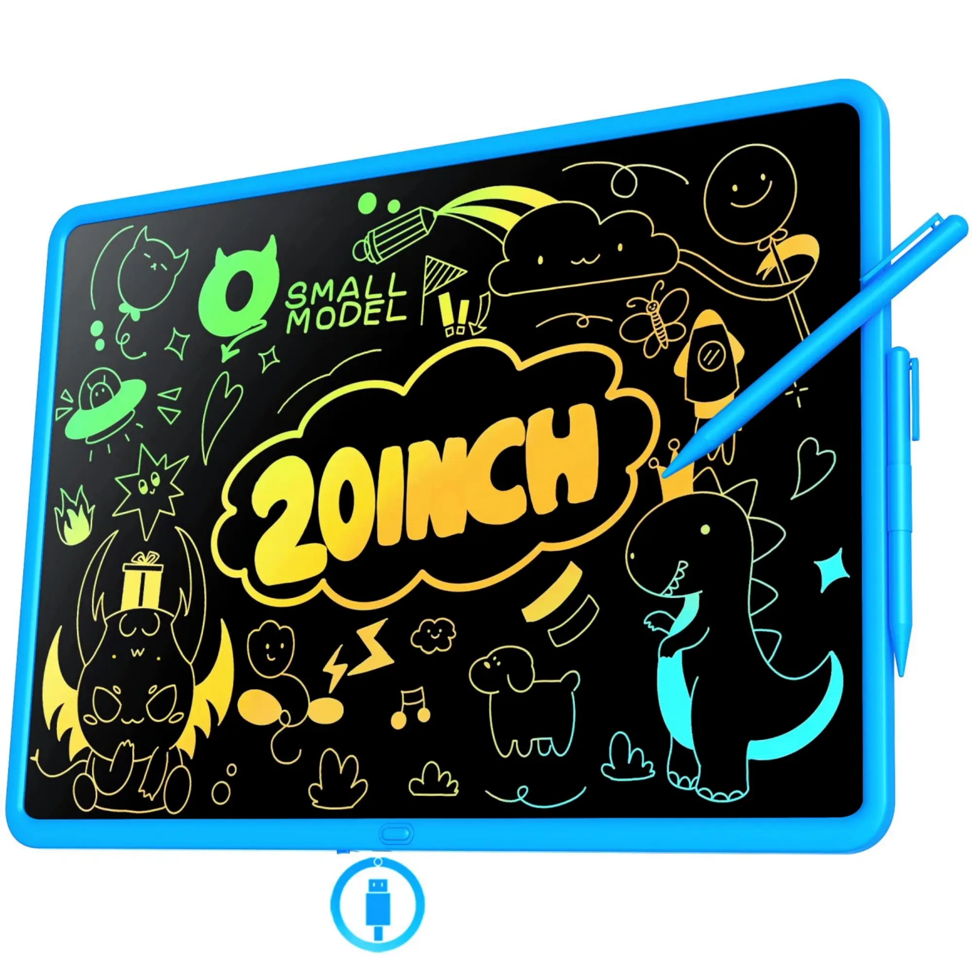 Blue Colorful LCD Writing Tablet for Kids, 20 Inch Screen Drawing Pad for Two Kids, Rechargeable Toddler Doodle Board with Stylus and Charging Port, Durable Coloring Learning Toy for 3 4 5 6 7 8 9 10+ Year Old Boys Girls Birthday