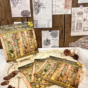 Vintage Floral Pattern Scrapbooking Paper, 12 Sheets Scrapbooking & Stamping Paper, DIY Scrapbooking Supplies for Scrapbooking & Journal Making, Scrapbook Materials