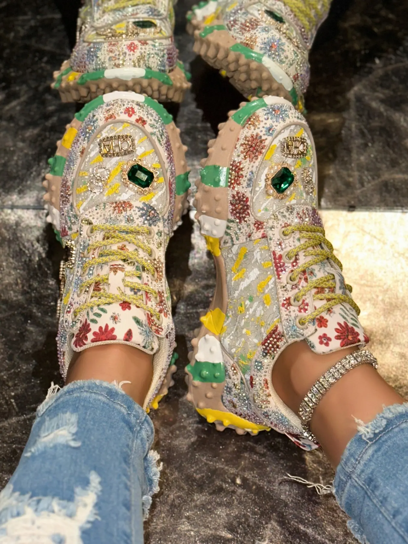 Women's Rhinestone Decorated Casual Sports Shoes, Walking Shoes, Trainer, Sneaker, Boho Style Sneakers, Casual Trendy Sneakers, Fashionable Versatile Sneakers, Ideal for Work and Elegant Occasions, Perfect for Formal Events and Special Occasions, Footwear