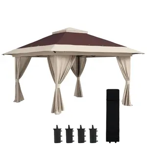 Outdoor Party Canopy 13x13 Easy Up Gazebo With Mesh Walls Setup Swift Wheeled Carry Bag Double Tier Roof Pop Up Tent Lift Out Unfold Apply Cover Mount Down For Garden Or Backyard