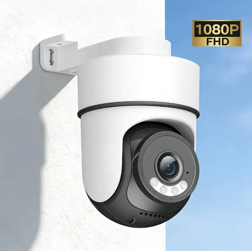 1080P Wired WiFi SecurityCamera, Pan-Tilt 360° Wall Mount OutdoorCamera, IP65 Waterproof, Color Night Vision, 2-Way Audio, Remote Access, Indoor-Outdoor Smart Home Surveillance Camera System Surveillance Systems Weatherproof Surveillance Cameras