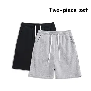 Men’s Summer Trendy Casual Sports Knee-Length Shorts – Simple Solid Color, Straight Loose Fit, Two-Piece Set