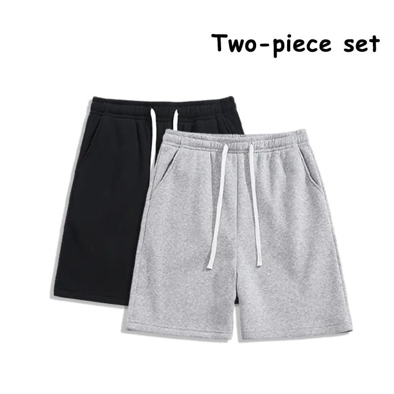 Men’s Summer Trendy Casual Sports Knee-Length Shorts – Simple Solid Color, Straight Loose Fit, Two-Piece Set