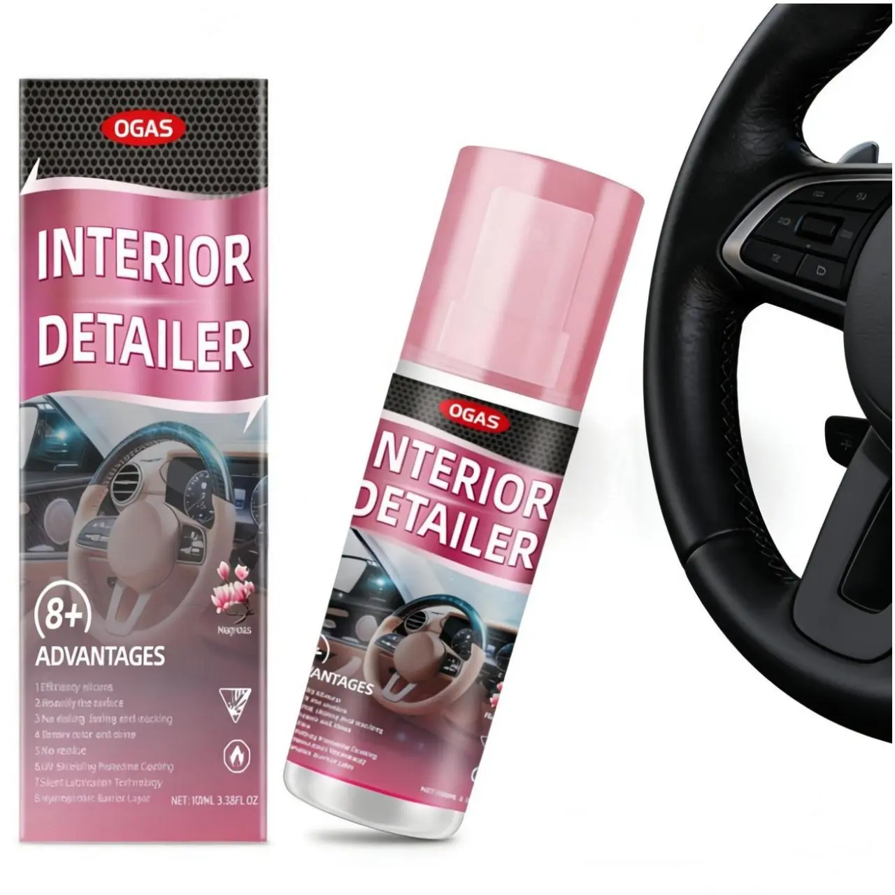 Car Interior Detailer & Protectant 100ml - UV Protection Anti-Aging Against Cracking Fading,Waterless Spray Wax Quick Restorer Polishes Cleaner for Leather,Plastic,Rubber,Non-Greasy Satin Finish,Automotive Care,Auto Detailing Maintenance Cleaning Supplies
