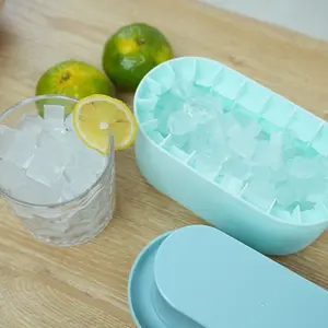 Ice Cube Tray with Lid and Bin, Easy Release Ice Maker Mold, Reusable Ice Cube Container for Freezer, Cocktails, and Drinks