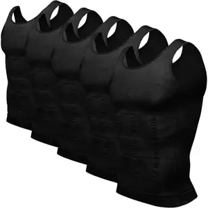 [2026]Mens 5 Pack Body Shaper Slimming Tummy Vest Thermal Compression Shirt Tank Top Shapewear Padded Singlet