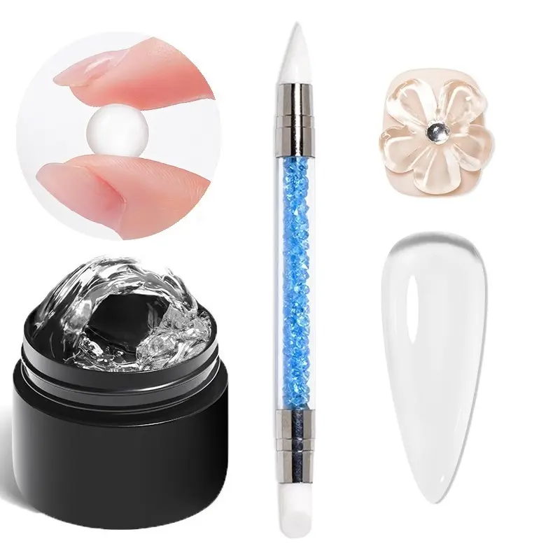 2pcs FourLily Clear Non-Stick Solid Gel Kit, Gel Nail Kit With Everything, Includes Double-Headed Pen, 3D Gel Acrylic Nail Polish Set for Shaping & Sculpting with Builder Gel, Nail Art Tools, Gel Nail Polish Sets