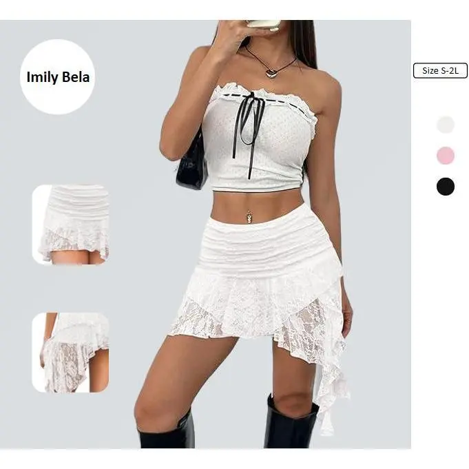 Imily Bela Y2K Fairy Core Skirt Low Rise Mini Lace Pleated Ruffle Asymmetrical Half Slip for Any Occasion Soft Breathable Layered Ruffle Design