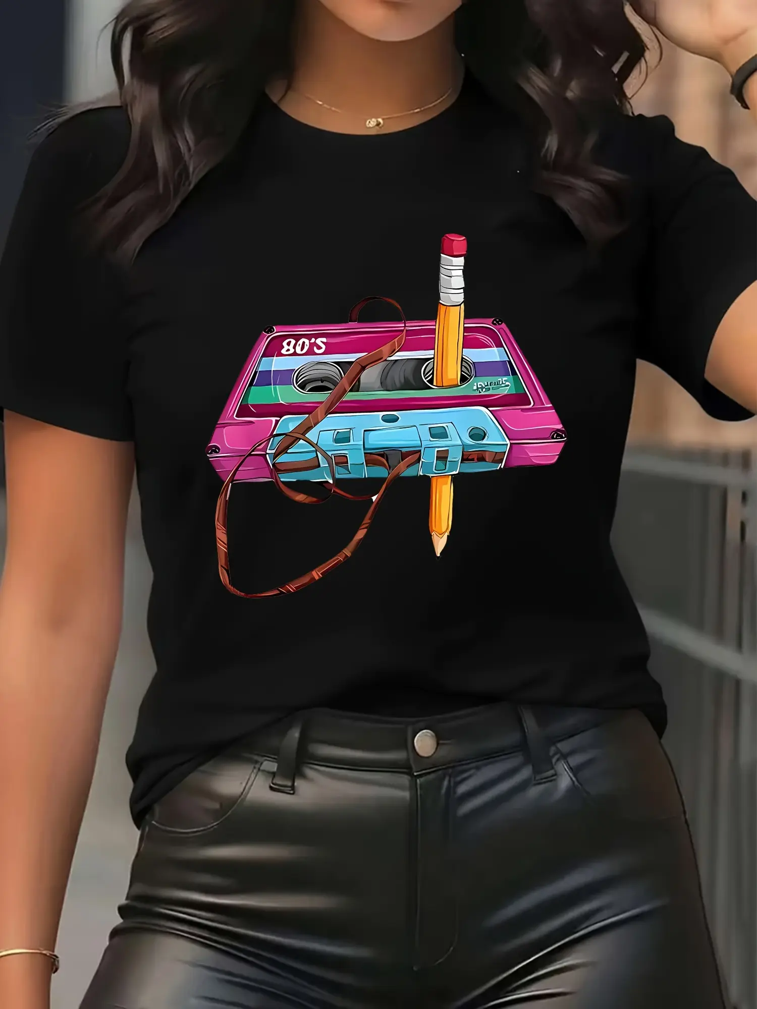 Retro Cassette Design T-Shirt| Durable and Comfortable, Breathable Fabric, Stylish Unisex Top, Perfect for Layering, Ideal for Home Office or Casual Wear, Modern Look, Crew Neck